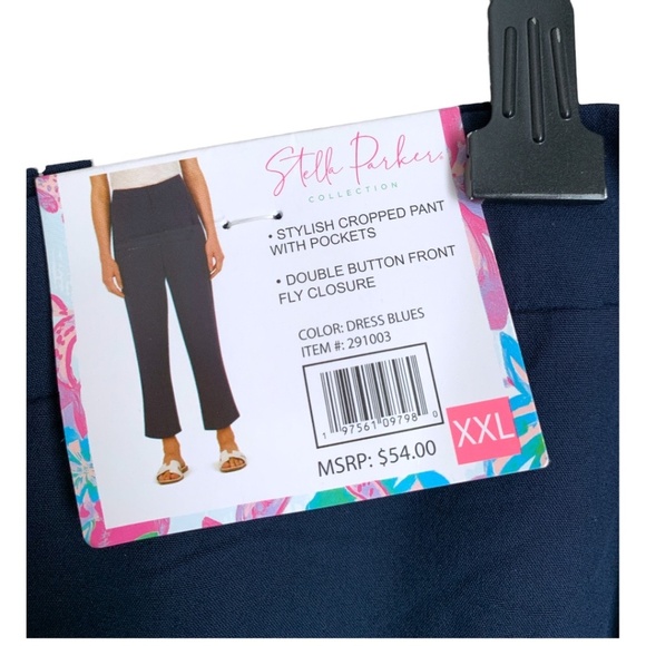 NWT Stella Parker Navy Pants Size XXL Cropped Pants with Pockets - Picture 2 of 6